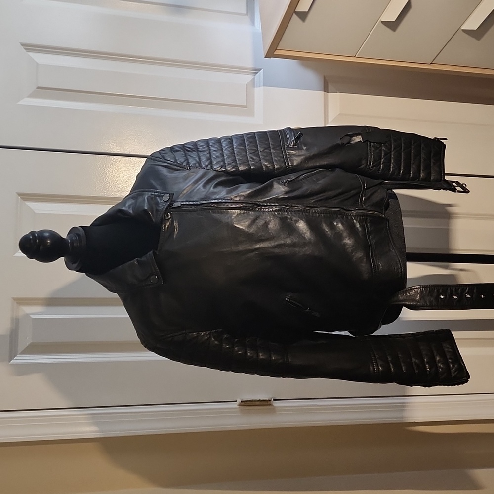 Bod & Christensen real leather black moto jacket size L